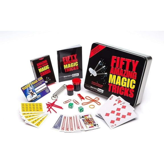 Marvin's Magic - Fifty Amazing Magic Tricks  Amazing Magic Tricks for Kids in Gift Tin  Includes Classic Card and Coin Tricks, Mind Reading, Levitation + More