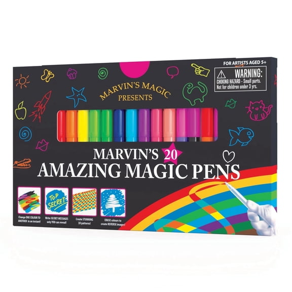 Marvin's Magic - Original x 20 Amazing Magic Marker Pens - Color Changing Magic Pen Art - Create 3D Lettering or Write Secret Messages - Includes 20 Magic Pens