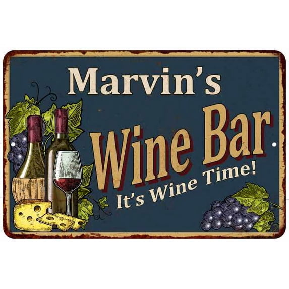 Marvin's Wine Bar Gift Green Sign Rustic Decor 8x12 108120055322