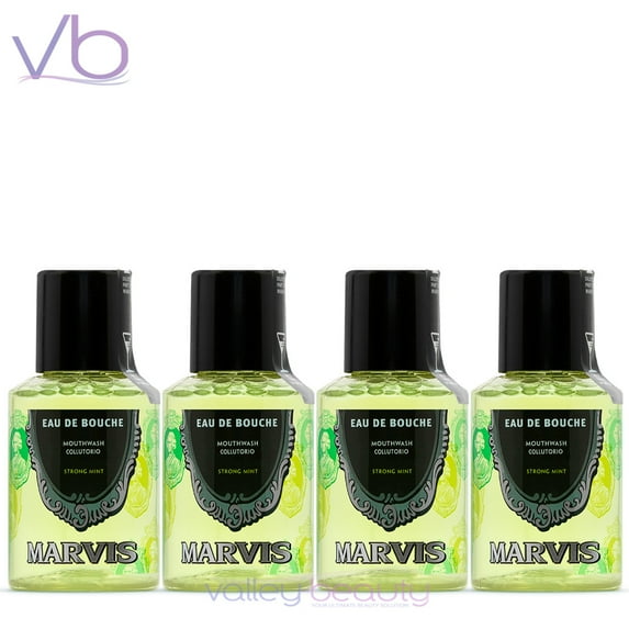Marvis Eau De Bouche Strong Mint Mouthwash | Concentrated Refreshing Italian Oral Rinse, 30ml (Pack of 4)