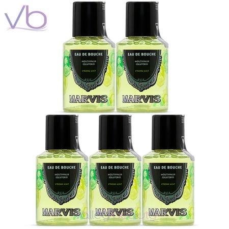 Marvis Eau De Bouche Strong Mint Mouthwash | Concentrated Refreshing Italian Oral Rinse, 30ml (Pack of 5)