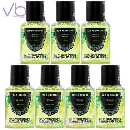 Marvis Eau De Bouche Strong Mint Mouthwash | Concentrated Refreshing Italian Oral Rinse, 30ml (Pack of 7)