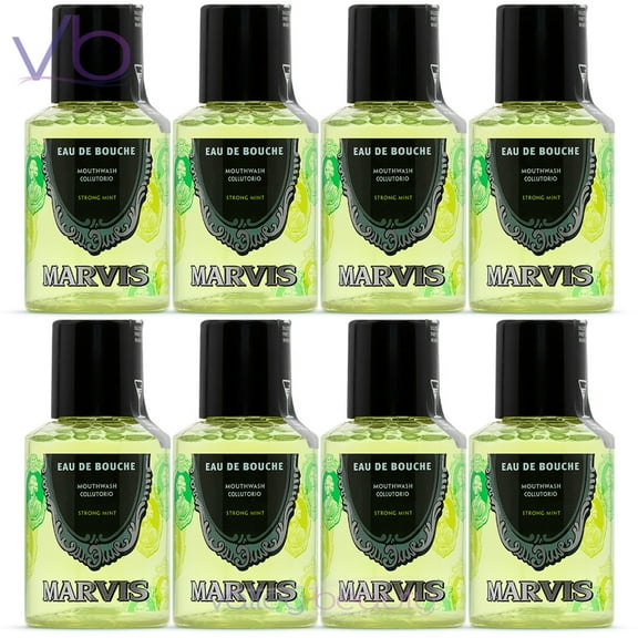 Marvis Eau De Bouche Strong Mint Mouthwash | Concentrated Refreshing Italian Oral Rinse, 30ml (Pack of 8)