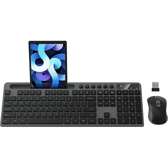 Marvo 2.4G Wireless Keyboard and Mouse Combo, Low Profile, Fluid Precise, Quiet, Tablet Holder,Gray