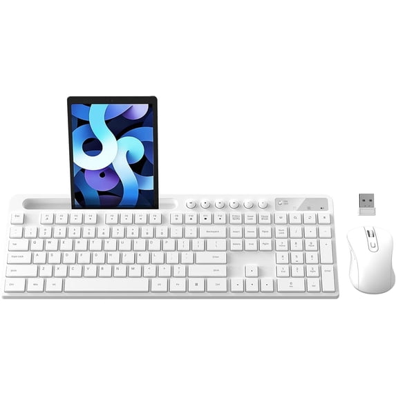 Marvo 2.4G Wireless Keyboard and Mouse Combo, Low Profile, Fluid Precise, Quiet, Tablet Holder,White