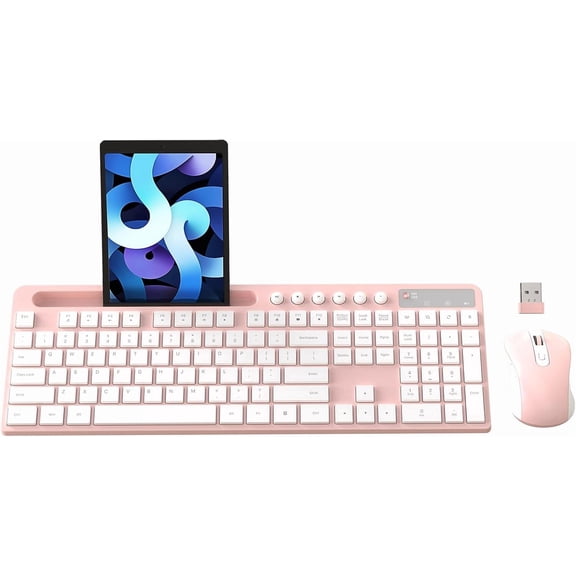 Marvo Wireless Keyboard and Mouse Combo, 2.4G, Low Profile, Fluid Precise, Quiet, Tablet Holder, Pink