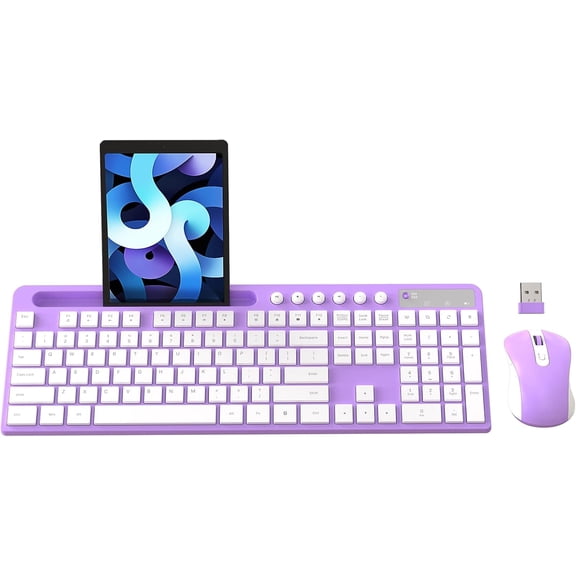 Marvo Wireless Keyboard and Mouse Combo, 2.4G, Low Profile, Fluid Precise, Quiet, Tablet Holder,Purple
