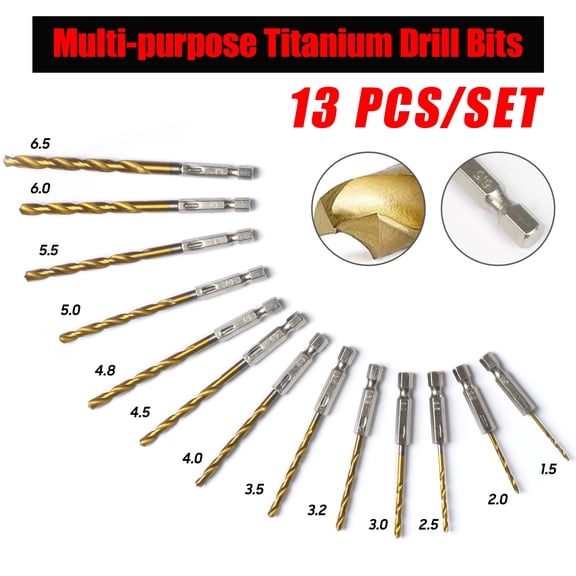 Anqdy 13-Piece Hex Shank Titanium Drill Bit Set