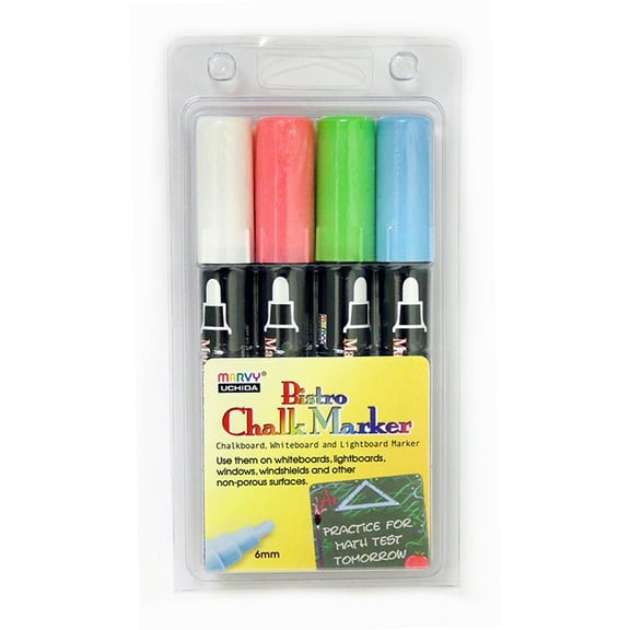 Marvy Uchida Broad Point Chalk Marker Broad Tip Set 4ED, Fluorescent Red, Blue, Green, White