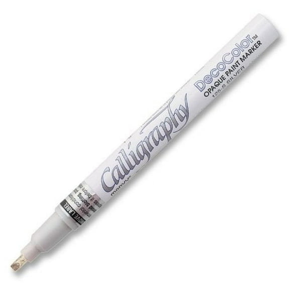 Marvy DecoColor Calligraphy Paint Marker - Marker Point Style: Chisel - Marker Point Size: 2mm - Ink Color: Metallic Silver - 1 Each