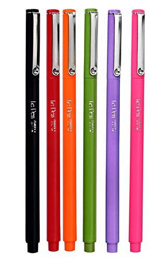 Marvy Le Pen Set of 6 Fine Tip Pens, Orang, Red, Fluorescent Pink, Amethyst, Olive Green, and Black