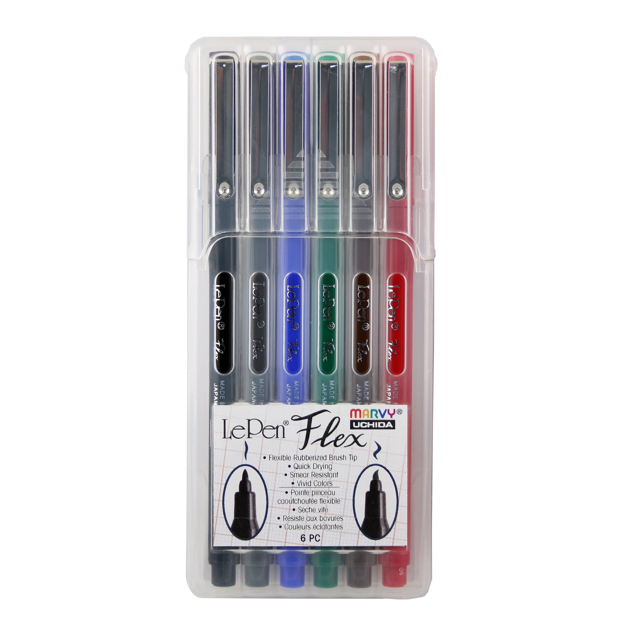 Marvy LePen Flex Brush Tip Pen Set - Brush Pen Point Style - Black, Red, Blue, Green, Brown, Dark Gray - Black, Red, Blue, Green, Brown, Dark Gray Barrel - Rubberized Tip - 6 / Set Marvy LePen Flex Brush Tip Pen Set - Brush Pen Point Style - Black, Red, Blue, Green, Brown, Dark Gray - Black, Red, Blue, Green, Brown, Dark Gray Barrel - Rubberized Tip - 6 / Set