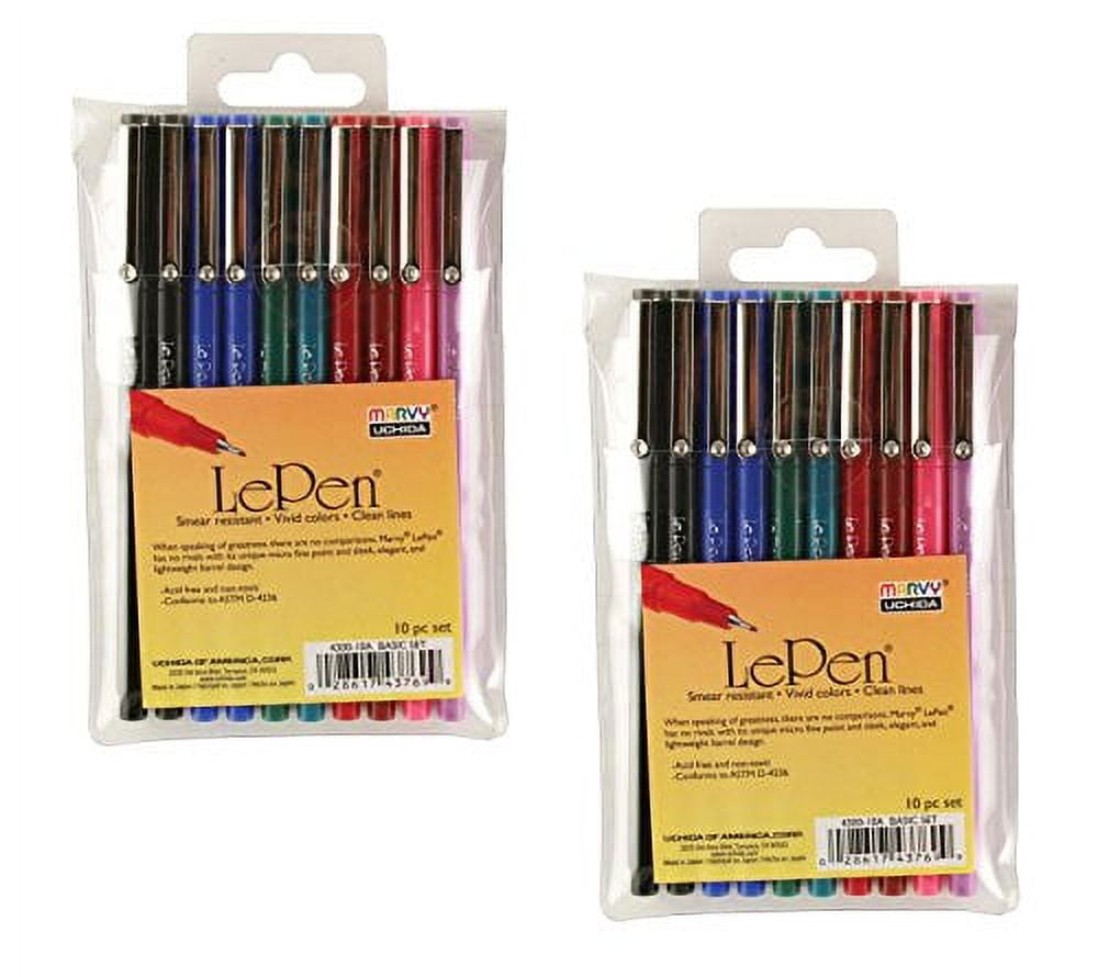 Uchida 430010A , Le Pen, 0.3 Millimeter point, Pen Set, 10 Pack, Multicolor  