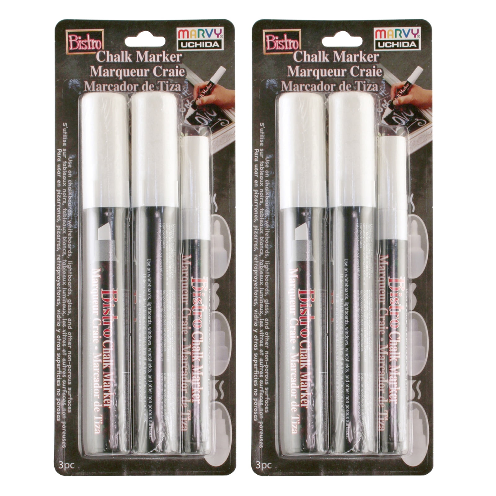 Marvy Uchida Bistro Chalk Marker Combo Set, 3 Per Set, 2 Sets