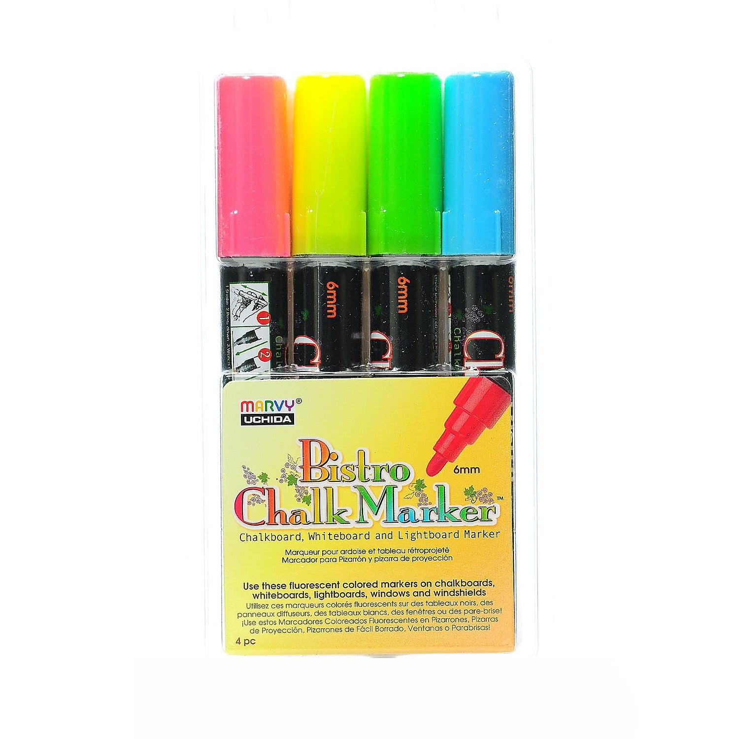 Marvy Uchida Bistro Chalk Marker Sets Broad Point Fl. Red Fl. Blue Fl. Green Fl. Yellow [Pack Of 2]