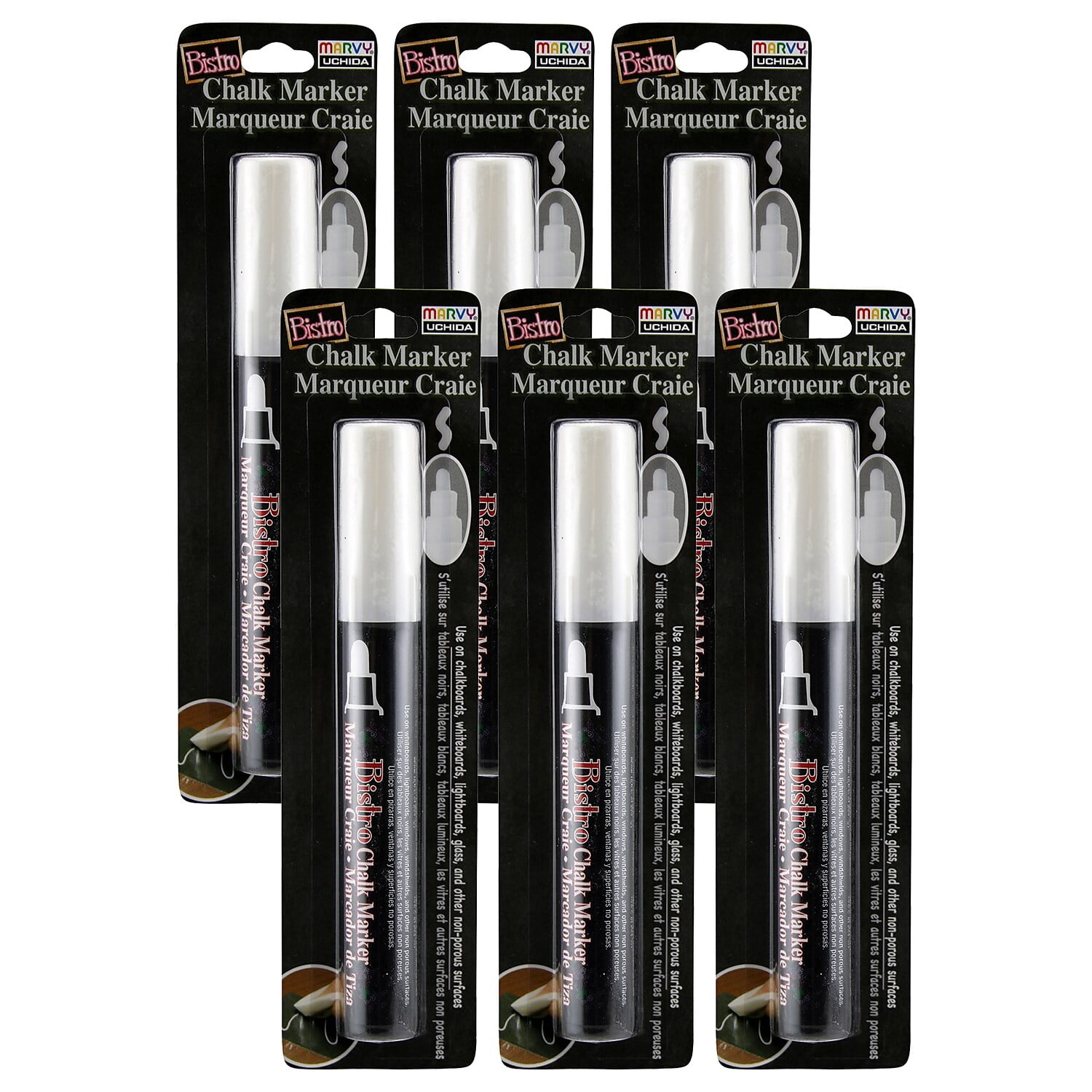 Marvy Uchida Bistro Chalk Markers Broad Tip White Pack of 6 (UCH480CO-6)