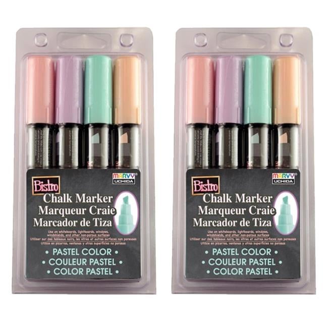 Marvy Uchida Bistro Chalk Markers, Chisel Tip 4-Color Set, Blush Pink, Peppermint, Pastel Peach, Pale Violet, 2 Sets