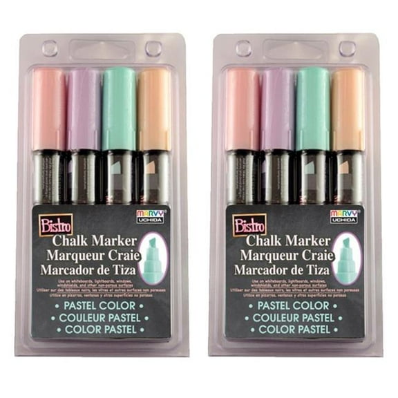 Marvy Uchida Bistro Chalk Markers, Chisel Tip 4-Color Set, Blush Pink, Peppermint, Pastel Peach, Pale Violet, 2 Sets