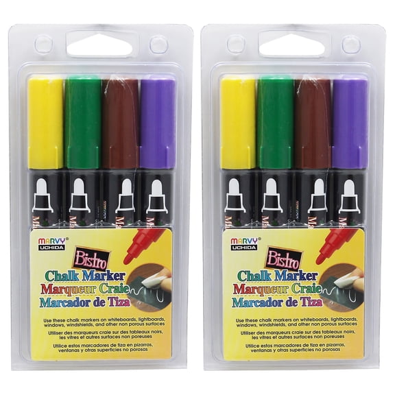 Marvy Uchida Broad Point Chalk Marker Broad Tip Set 4D, 4 Per Pack, 2 Packs