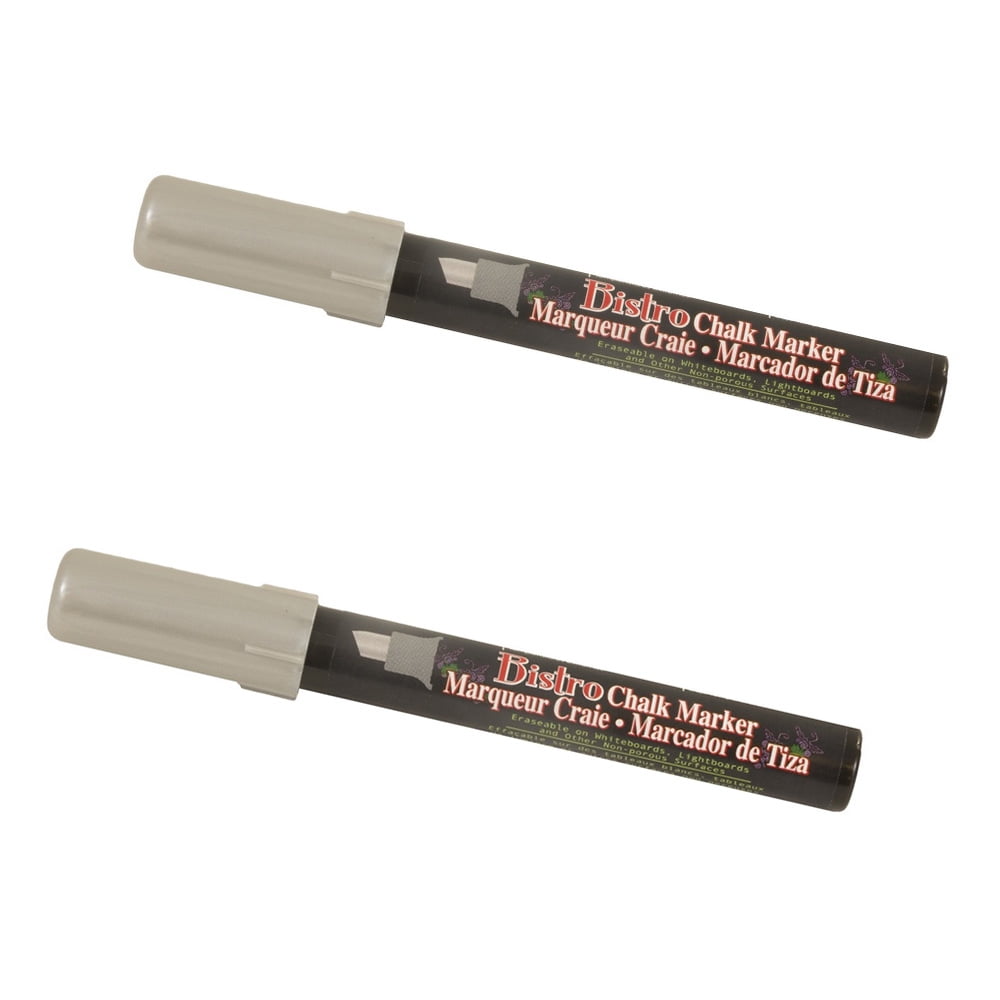 Marvy Uchida Chisel Tip Chalk Markers, Silver Metallic, 2/Pack