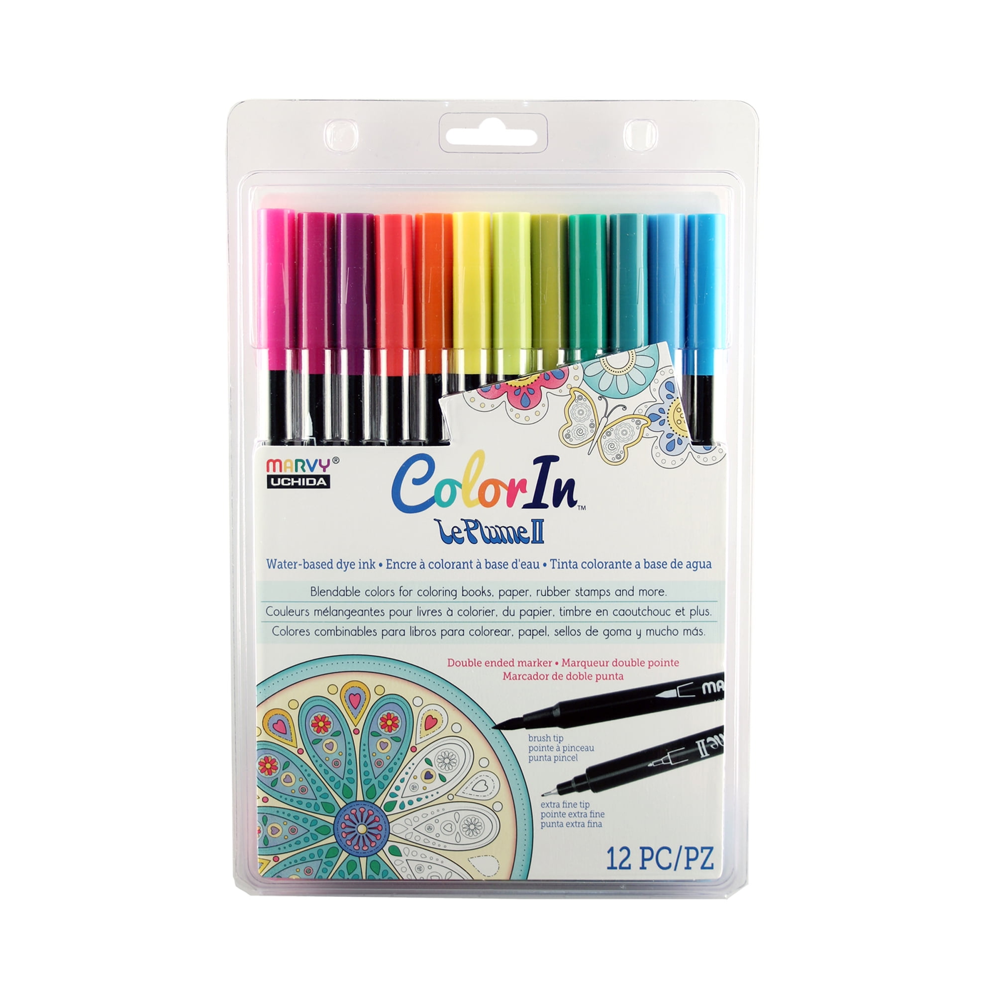 Marvy Uchida “Color In” Le Plume II Double-Ended Markers, Bright Set of 6