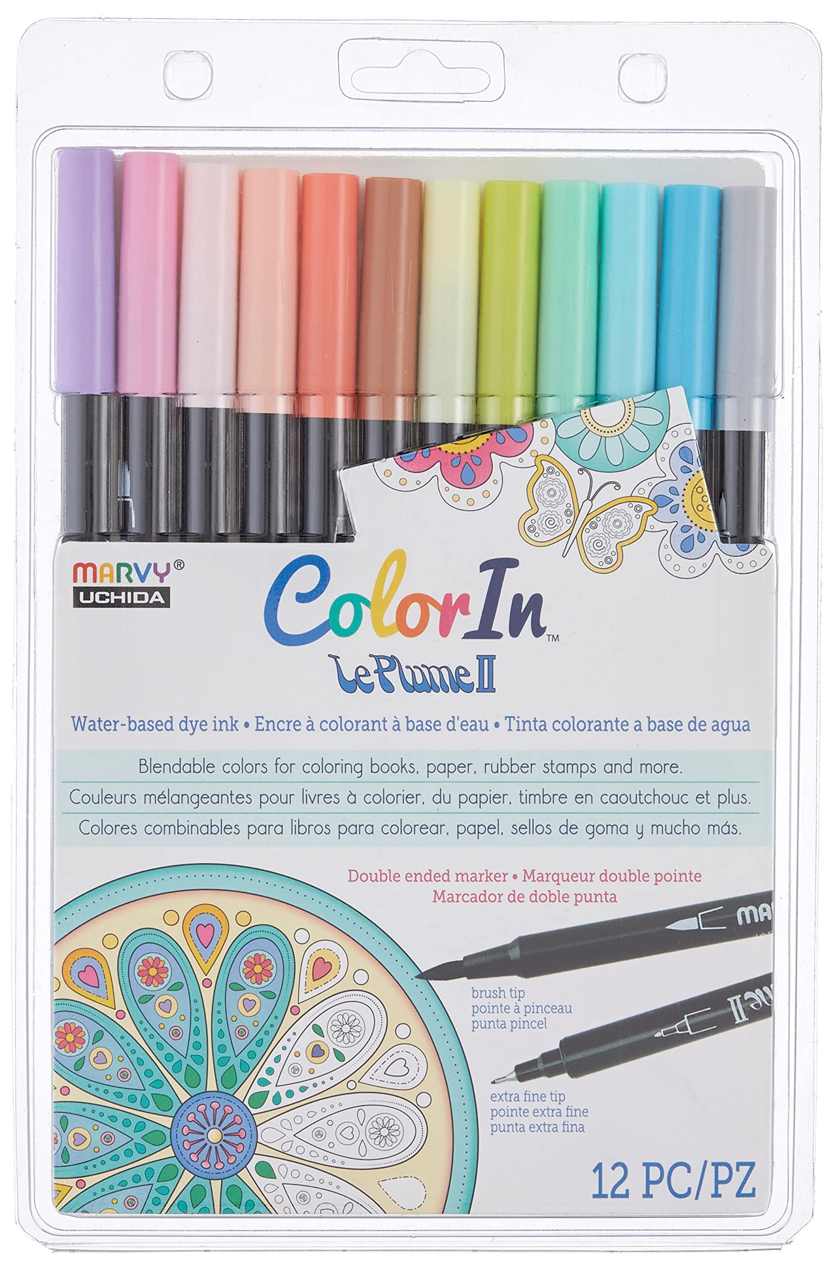 Marvy Uchida Le Plume II Double Ended Marker Set - 12 Primary Colors