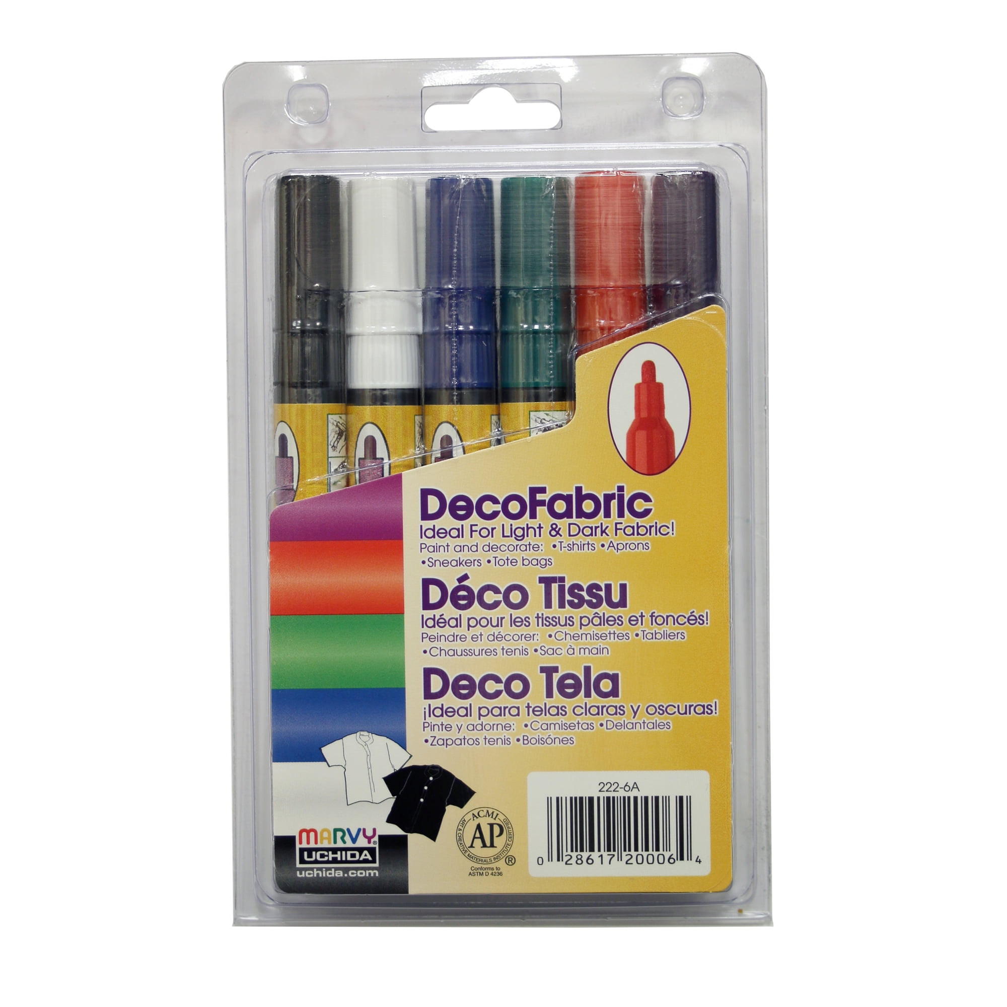 Marvy Uchida Decofabric Fabric Paint Marker Set/6 Primary