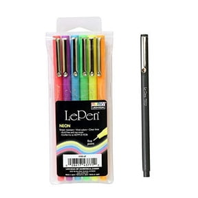 Marvy Uchida Le Pen 0.3mm Point Bundle: 6 Piece Neon Set 4300-6F + Black 4300-1