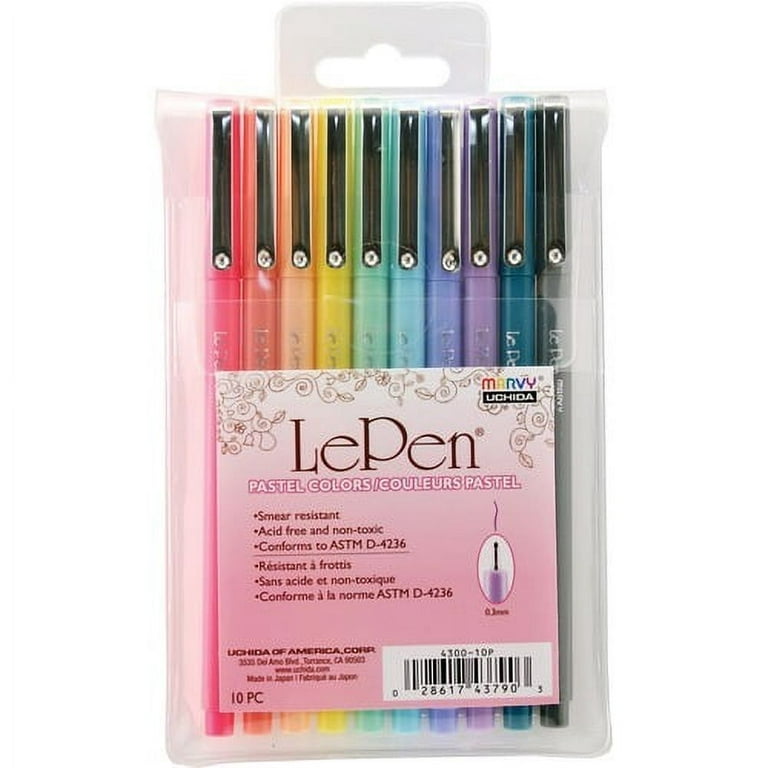 Marvy, Uchida, Le Pen, LePen, Felt Tip Pens, Pastel Color, Medium Point,  .3mm,10 Count 