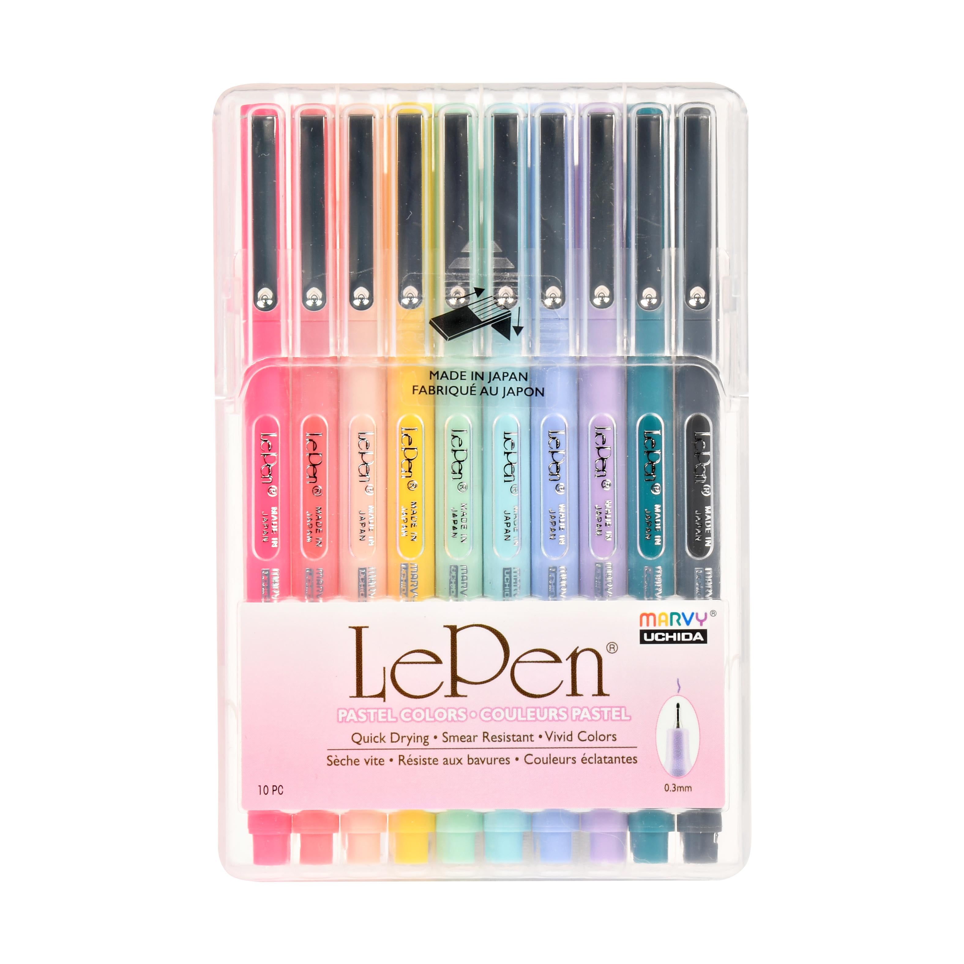 Marvy, Uchida, Le Pen, LePen, Felt Tip Pens, Pastel Color, Medium Point, .3mm,10 Count