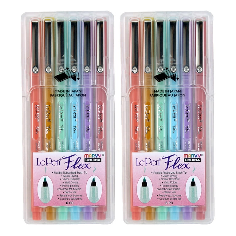 Marvy Uchida LePen Flex Marker, Brush Tip, Pastel, 6 Per Set, 2