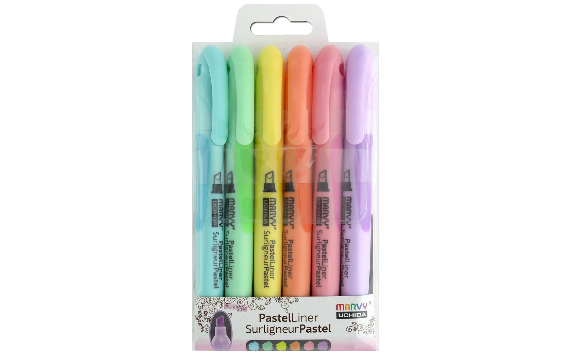 Marvy Uchida Pastel Liner, Highlighters, Chisel Tip, Assorted Colors, 6 Pc  Set, 8000-6P