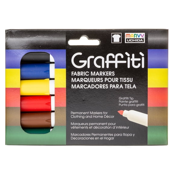 Marvy Uchida Permanent Fabric Markers, Brush Tip 6-Count, Non-Toxic, Primary Colors