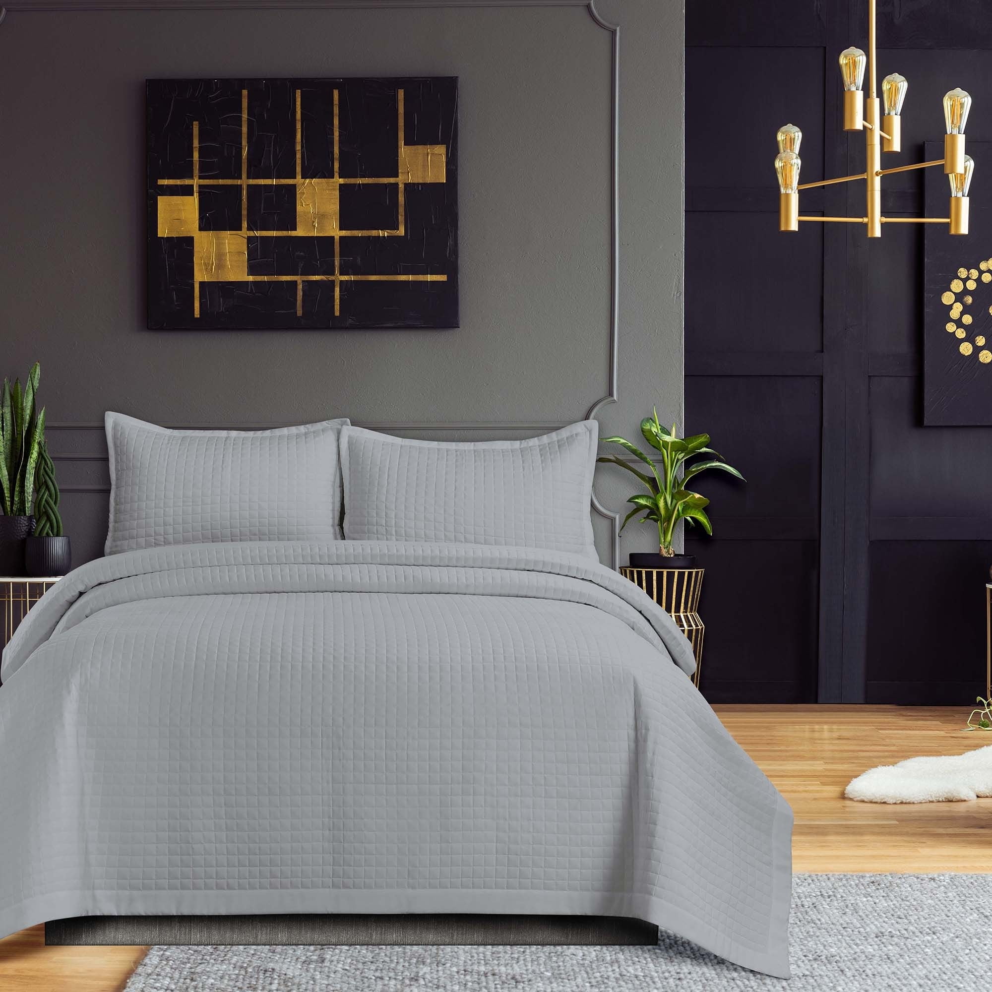 Naples Light Gray Microfiber Twin Quilt Set