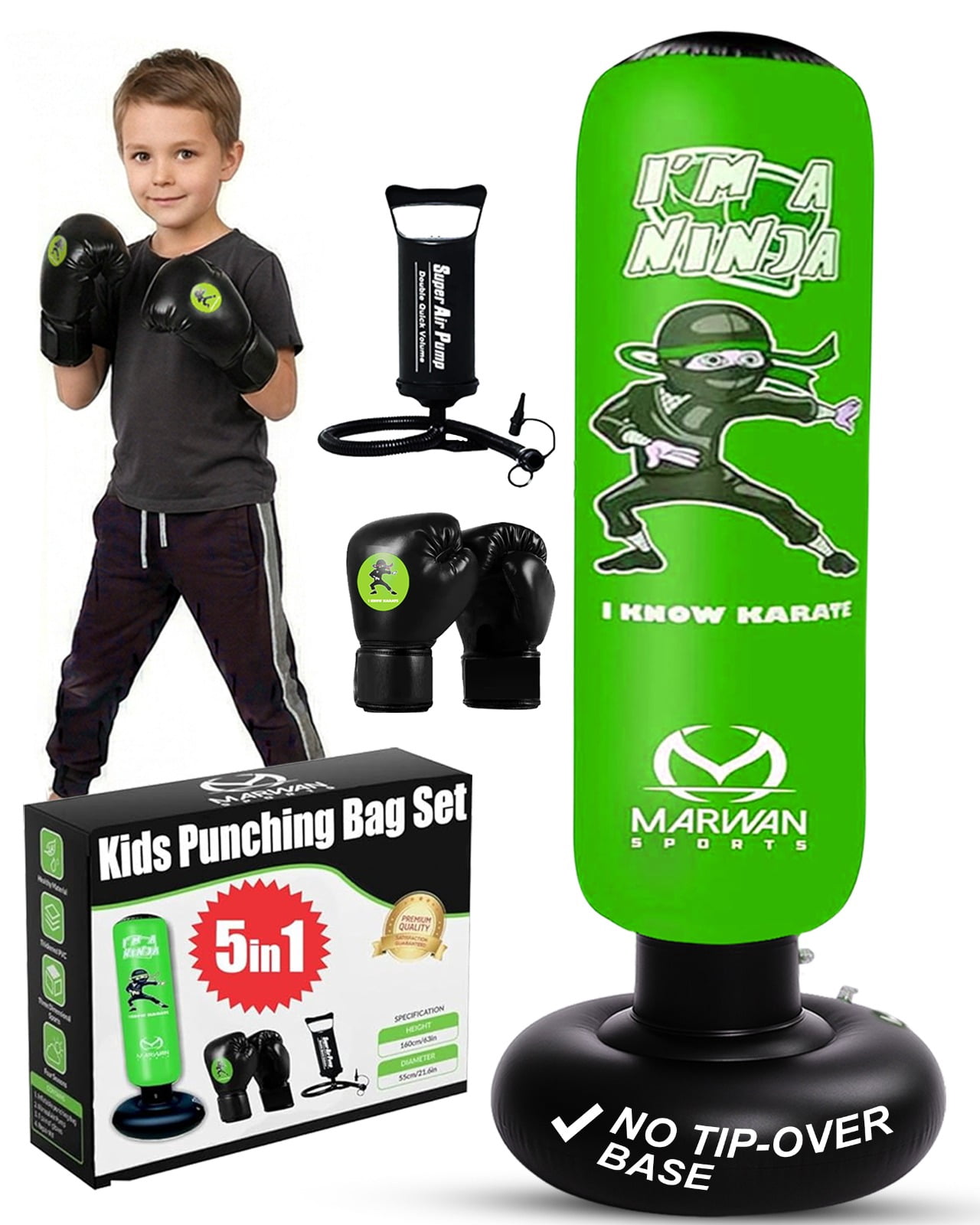 Marwan Sports Punching Bag for Kids/ Inflatable Kids Boxing Bag Set with Gloves/ Toys for Boys Age 3-12