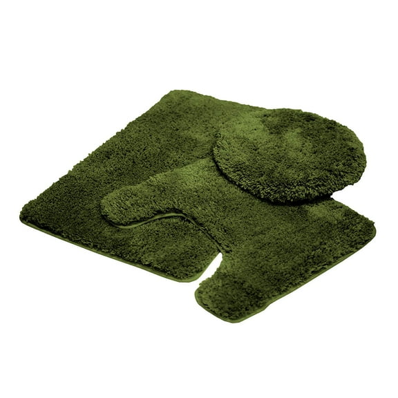 Mary 3 Piece Bathroom Rug Set, Luxury Soft Plush Shaggy Thick Fluffy Microfiber Bath Mat, Countour Rug, Toilet Seat Lid Cover, Non-slip Rubber Back, Floor Mats Water Absorbent, Sage