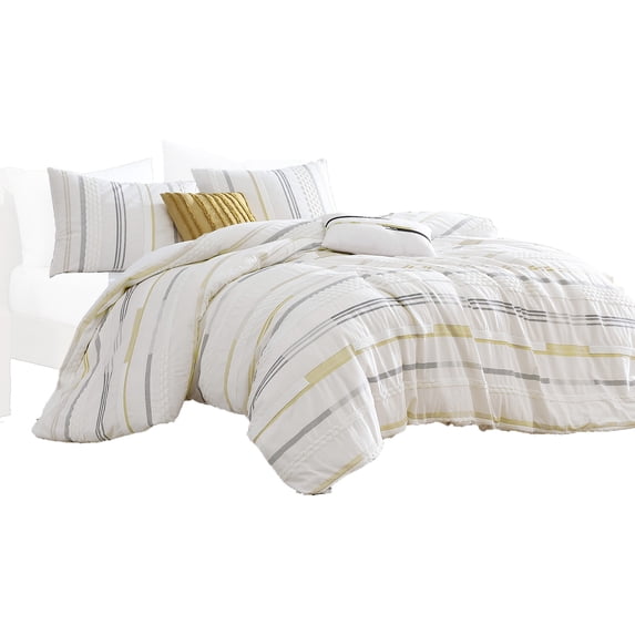 Mary 6 Piece Queen Duvet Comforter Set - 2 Pillows - Textured Ivory Boucle