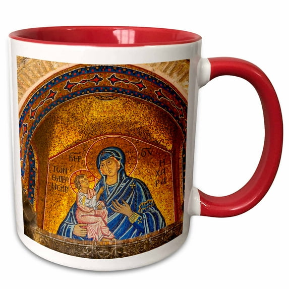 3drose, Mary and Christ Mosaic. Agios Theodoroi Church, Athens, Greece., 15oz Two-tone Red Mug