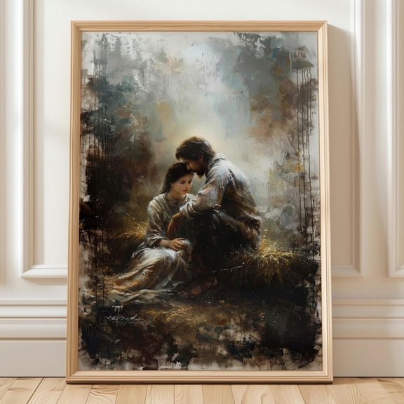 Mary And Joseph Nativity Scene Christian Holy Family Jesus Birth Religious Poster Unframed Paper Print