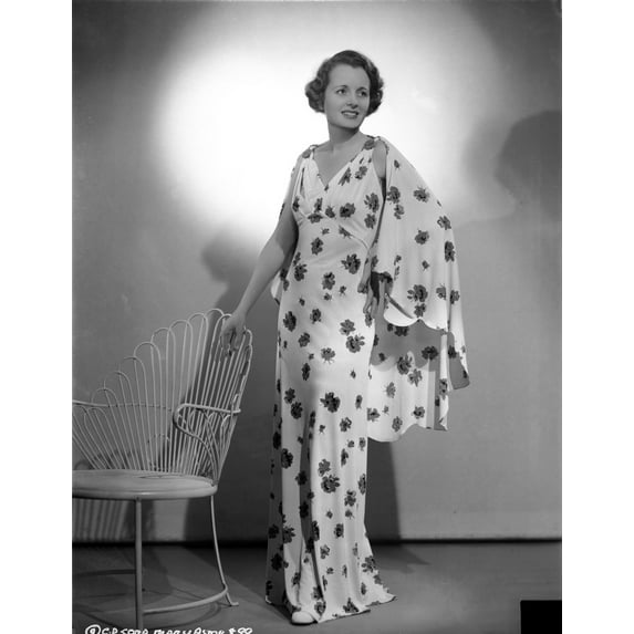 Mary Astor on Printed Dress standing Photo Print