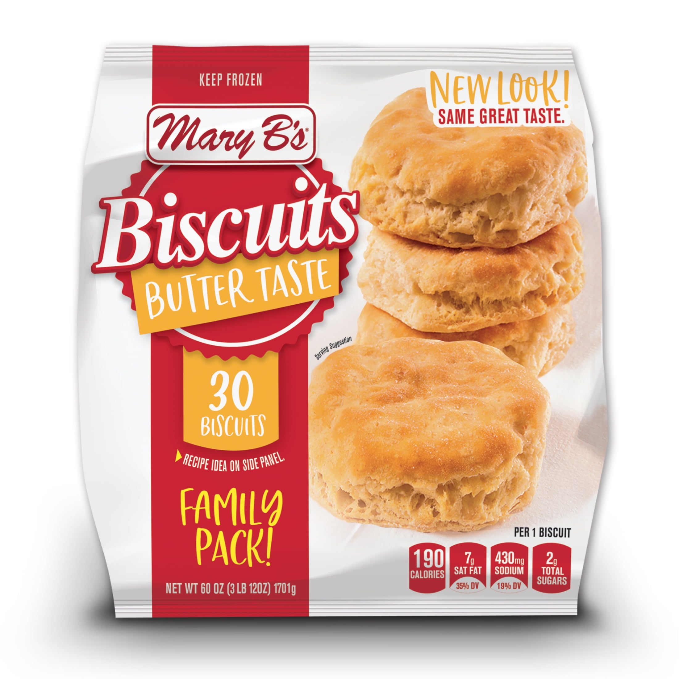 Mary B's Butter Taste Biscuits, Family Pack, 60 oz, 30 Count (Frozen