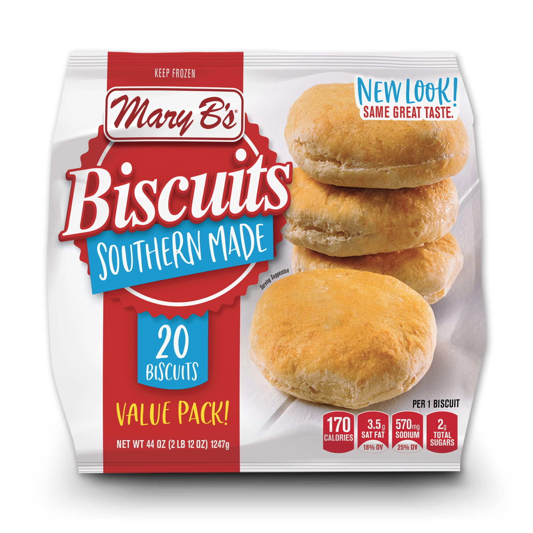 Mary B's Southern Made Biscuits, Value Pack, 44 oz, 20 Count (Frozen)