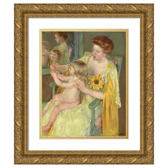 Mary Cassatt 12x14 Gold Ornate Wood Frame and Double Matted Museum Art Print Titled - Mother and Child (C. 1905)
