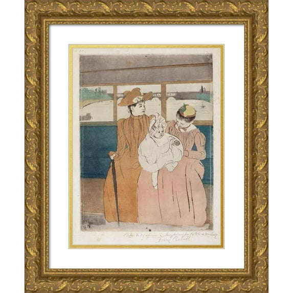 Mary Cassatt 14x18 Gold Ornate Wood Frame and Double Matted Museum Art Print Titled - In the Omnibus (1890-1891)