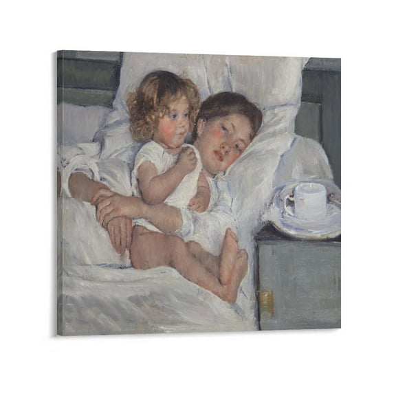 Mary Cassatt Breakfast In Bed Painting Art Poster Canvas Wall Art Prints Poster Gifts Photo Picture Painting Posters Room Decor Home Decorative 24x24inch(60x60cm)