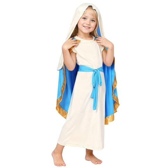 Mary Costume for Girls Nativity Play Dress Up Biblical Mary Robe Christmas Religious Costume Outfit