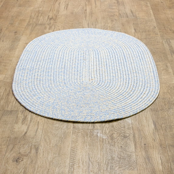 Mary Farmhouse Blue, Beige Braided Area Rug 4' x 6' Oval