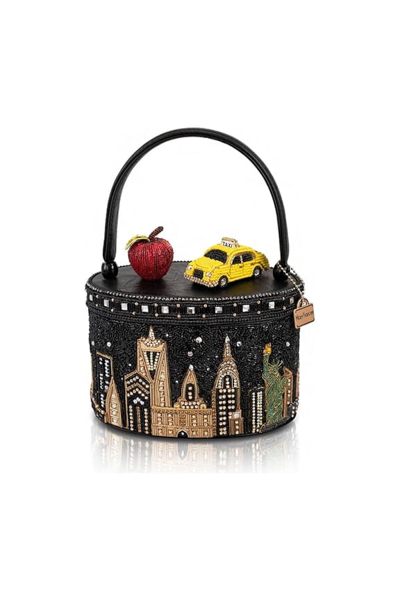City Lights Beaded Top Handle Handbag Apple Taxi Bag Black Purse NEW