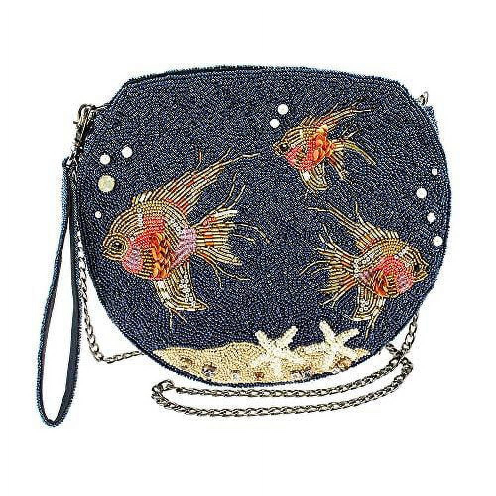 MARY FRANCES Filter Beaded Goldfish Tank Crossbody Handbag, Blue Ocean Fish Bag NEW