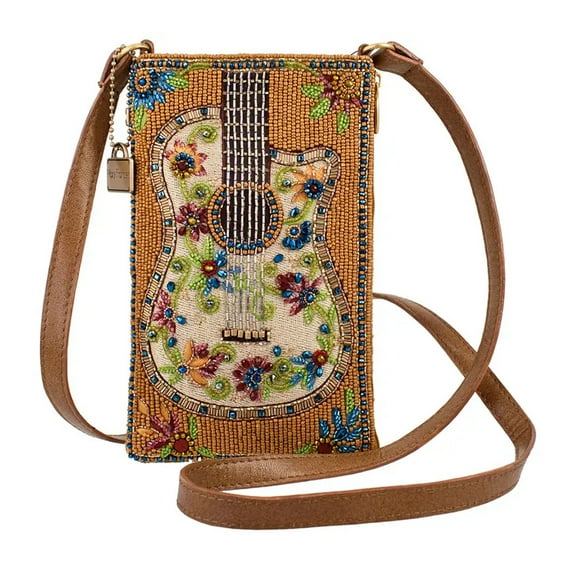 Mary Frances Garden Groove Ivory Guitar Flowers Handbag Beaded Zip Bag Purse NEW